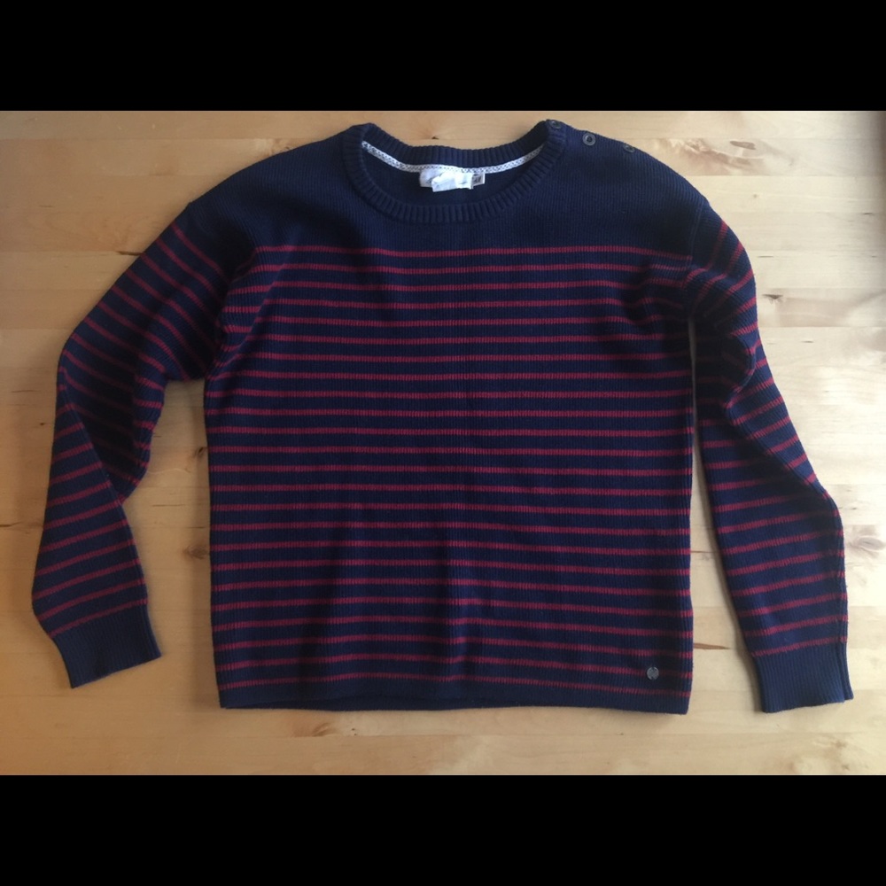 H&M Navy and Maroon Striped Cotton Sweater